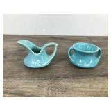 Vintage Red Wing Blue Small Pitcher & Red Wing Sugar Bowl with No Markings