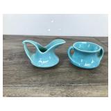 Vintage Red Wing Blue Small Pitcher & Red Wing Sugar Bowl with No Markings