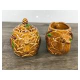 Victoria Ceramics Vintage Cream & Sugar in Pine Tree & Squirrel