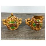 Victoria Ceramics Vintage Cream & Sugar in Pine Tree & Squirrel
