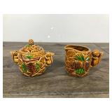Victoria Ceramics Vintage Cream & Sugar in Pine Tree & Squirrel