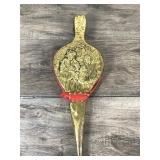 Vintage Fireplace Bellows – Brass Embossed Scene – Red Leather Trim – Rustic Hearth Decor