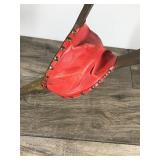 Vintage Fireplace Bellows – Brass Embossed Scene – Red Leather Trim – Rustic Hearth Decor