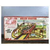 Vintage Tin Litho Playland Roller Coaster with Wind Up Car and Track