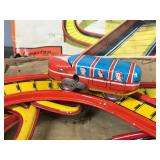 Vintage Tin Litho Playland Roller Coaster with Wind Up Car and Track