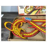 Vintage Tin Litho Playland Roller Coaster with Wind Up Car and Track