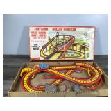 Vintage Tin Litho Playland Roller Coaster with Wind Up Car and Track