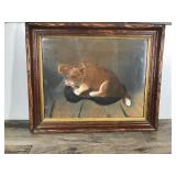 Vintage Framed Picture of a Dog in a Dog Bed
