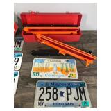 Orange Metal Triangle Caution Sign, Several License Plates and Triangle Reflector Kit