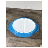 Vintage Pyrex Light Blue Divided Casserole Dish with Clear Top 1 1/2 Quart #29 & Pyrex Forest Fancies Mushroom Casserole Dish #473-B