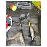 Lot of Muskie Fishing Lures - Red Eye - Slop Master Lure - Mepps Anglia Long 4 and More