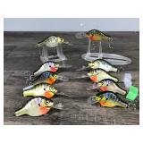 Lot of 10 Collectible Bagley Fishing Lures Shaped Like Sunfish & Crappies