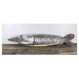 Large Carved Wood Northern Pike / Muskie  - Says Cleaning House (Used to hang at the fish cleaning house on a resort on Lake Hubert, Nisswa)