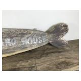 Large Carved Wood Northern Pike / Muskie  - Says Cleaning House (Used to hang at the fish cleaning house on a resort on Lake Hubert, Nisswa)