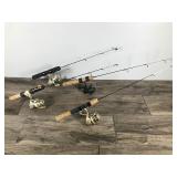 Lot of 4 Ice Fishing Rod & Reels with String and ready to go fishing