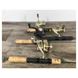 Lot of 4 Ice Fishing Rod & Reels with String and ready to go fishing