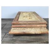 Vintage Large Incolay Stone Jewelry Box Kings Court - Carving is 3D