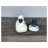 2 - Hand Carved Wood Loon and Swan Figurines - Both are signed by artist on the bottom