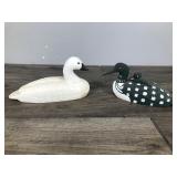2 - Hand Carved Wood Loon and Swan Figurines - Both are signed by artist on the bottom