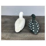 2 - Hand Carved Wood Loon and Swan Figurines - Both are signed by artist on the bottom