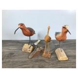 4 - Hand Carved Bird Figurines - 2 of them are signed by artist on the bottom - Jim & Pat Slack