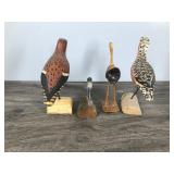 4 - Hand Carved Bird Figurines - 2 of them are signed by artist on the bottom - Jim & Pat Slack