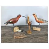4 - Hand Carved Bird Figurines - 2 of them are signed by artist on the bottom - Jim & Pat Slack