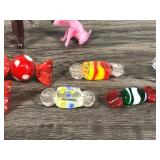Vintage Miniature Blown Glass Pieces - 2 Elephants - 1 Dog - 9 Pieces of Candy