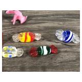 Vintage Miniature Blown Glass Pieces - 2 Elephants - 1 Dog - 9 Pieces of Candy