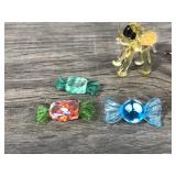 Vintage Miniature Blown Glass Pieces - 2 Elephants - 1 Dog - 9 Pieces of Candy