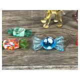 Vintage Miniature Blown Glass Pieces - 2 Elephants - 1 Dog - 9 Pieces of Candy