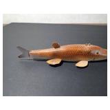 Signed wood fishing Spearing decoy with metal fins