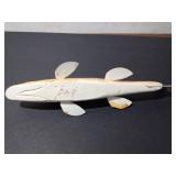 Signed wood fishing Spearing decoy with metal fins