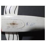 Signed wood fishing spearing decoy with metal fins