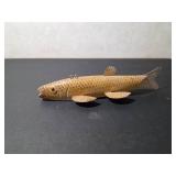 Fishing spearing Wood decoy with metal fins