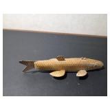 Fishing spearing Wood decoy with metal fins