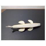 Fishing spearing Wood decoy with metal fins
