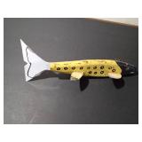 Fishing spearing Wood decoy with metal fins