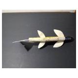 Fishing spearing Wood decoy with metal fins