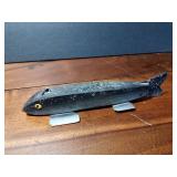 Fishing spearing Wood decoy with metal fins
