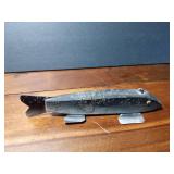 Fishing spearing Wood decoy with metal fins