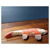 Fishing spearing Wood decoy with metal fins