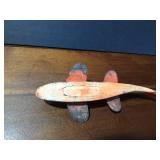 Fishing spearing Wood decoy with metal fins