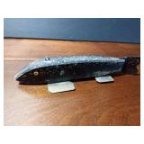 Fishing spearing Wood decoy with metal fins