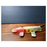 Fishing spearing Wood decoy with metal fins