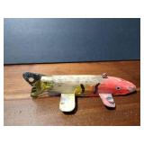Fishing spearing Wood decoy with metal fins