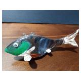 Fishing spearing Wood decoy with metal fins