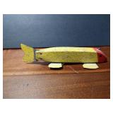 Fishing spearing Wood decoy with metal fins