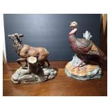 1980 W. D. Gaither Turkey Gobbler statue for National wild Turkey Federation and 1983 Austin Nichols Wild turkey and bobcat #2 liquor decanter and 1989 Ski Country Single Elk liquor decanter