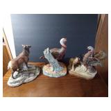 1980 W. D. Gaither Turkey Gobbler statue for National wild Turkey Federation and 1983 Austin Nichols Wild turkey and bobcat #2 liquor decanter and 1989 Ski Country Single Elk liquor decanter